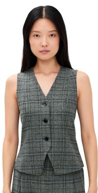 LE BOP Jacey Neck Vest Blue Grey Plaid S