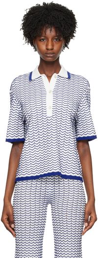 REMAIN Birger Christensen Polo blanc à rayures brodées