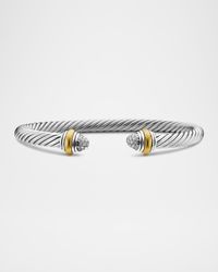 Cable Bracelet with Diamonds and 14K Gold in Silver, 5mm
