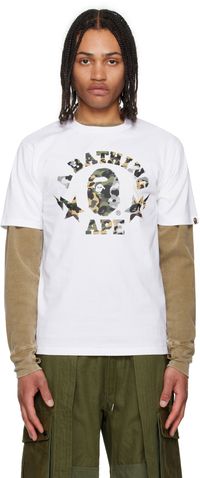 BAPE White 1st Camo Crazy Sta College T-shirt