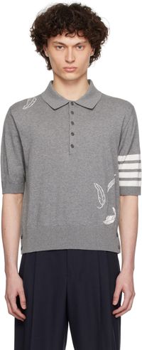 Thom Browne Gray Feather Short Sleeve Polo