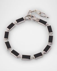 Men's Sterling Silver and Rectangle Black Onyx Bracelet