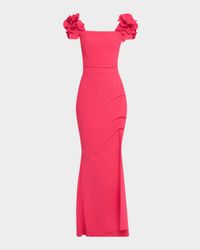 Square-Neck Floral Applique Column Gown