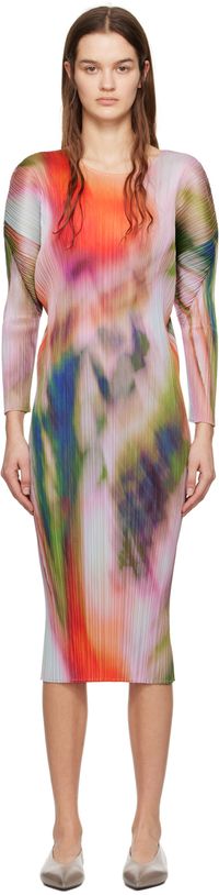 PLEATS PLEASE ISSEY MIYAKE Robe longue multicolore à motif Turnip & Spinach