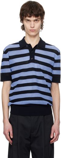 Dries Van Noten Navy & Blue Striped Polo