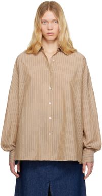 Dries Van Noten Beige Striped Cocoon Shirt