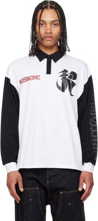 KUSIKOHC Polo de rugby à manches longues blanc et noir