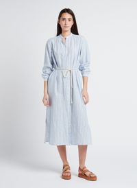 Hartford - Robe longue boutonnée à rayures en coton et lin - Taille 3 - Bleu