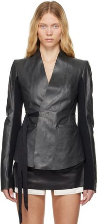 Rick Owens Black Hollywood Tamponato Calf Leather Jacket