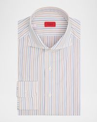 Men's Cotton Multicolor Stripe Spread Collar Dress Shirt