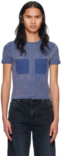 Dion Lee Blue Sprayed Shrunken Rivet T-Shirt