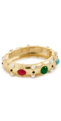Kenneth Jay Lane Jet Dots Hinged Oval Bracelet Turquoise/Ruby/Emerald/Pearl One Size