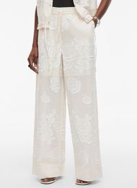Rouge Edit - Pantalon large à broderies fleurs - Taille 42 - Beige