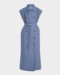 Double-Breasted Twill Trench Midi Dress