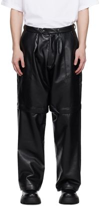 Lownn Pantalon noir en cuir à panneaux à glissière