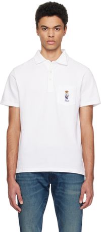 Polo Ralph Lauren White Classic Fit Polo Bear Mesh Polo