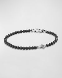 Men's Spiritual Beads Cross Station Bracelet in Silver, 4mm