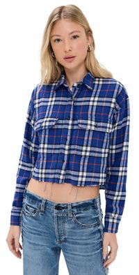 ASKK NY Crosby Flannel Shirt Blue Plaid L