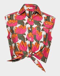 Rizzo Sleeveless Poplin Waist-Tie Top