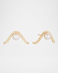 14K Yellow Gold Diamond and Freshwater Pearl Earrings, 5mm