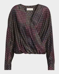 Camiel Printed Long-Sleeve Wrap Top