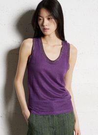 Bella Jones - Pull droit col rond en lin - Taille 3 - Violet