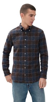 Gitman Vintage Cotton Tweed Check Shirt Brown XL