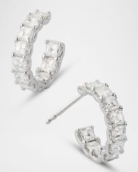 18K White Gold Inside Out Diamond Hoop Earrings, 3.30tcw, 0.5"L