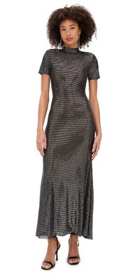 Self Portrait Gunmetal Rhinestone Mesh Midi Dress Grey 2