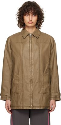 OPEN YY Brown Print Faux-Leather Jacket