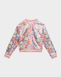 Girl's Glitter Flower Bomber Jacket, Size 4-14