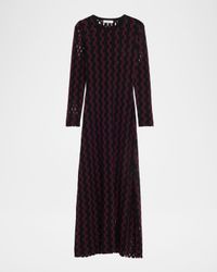 Natalie Two-Tone Open-Knit Long Sleeve Maxi Dress