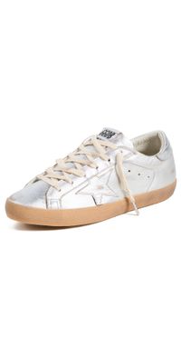 Golden Goose Super-Star Laminated Upper Star Sneakers and Heel with Metal Lettering Silver 35