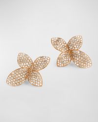 18K Rose Gold White and Champagne Diamonds 4 Petal Earrings