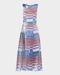 Sleeveless Pleated Geometric-Print Midi Dress