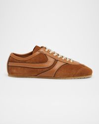 Mixed Leather Retro Runner Sneakers