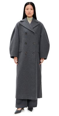 GANNI Peacoat Wool Trench Coat Pewter Melange 42