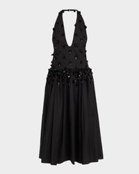 Nuit Embellished Plunging Halter Drop-Waist Gown