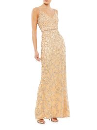 Women's Bead & Sequin Body-Con Gown - Nude - Size 16