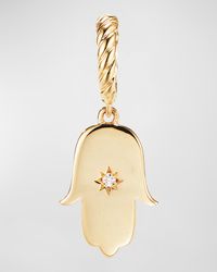 Hamsa Pendant with Center Diamond in 18K Gold, 26mm