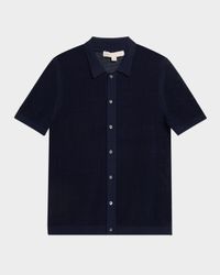 Men's Crochet Knit Casual Button-Down Shirt