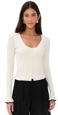 LE BOP Ribbed Cardigan Black & White L