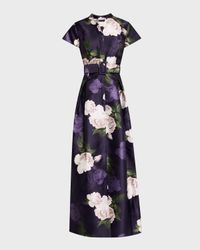 Marta Pleated Floral-Print Shirt Gown