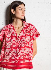 Maison Hotel - Chemise manches courtes imprimée en coton - Taille L - Rouge