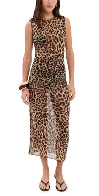 Good American Mesh Midi Dress Lucky Leopard001 S