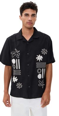 Wax London Abstract Applique Didcot Shirt Black/Ecru M