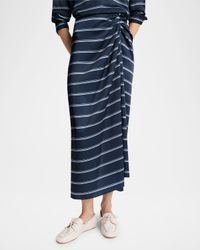 Gathered Rugby Stripe Midi Skirt