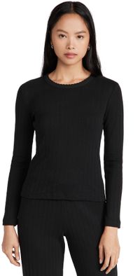 Leset Pointelle Slim Fit Long Sleeve Top Black S