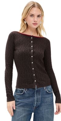 Peachy Den Kitt Thermal Cardigan Leopard Print L