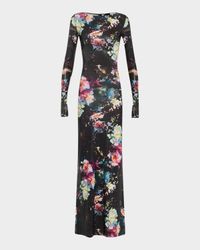 Floral Jersey Long-Sleeve Gown